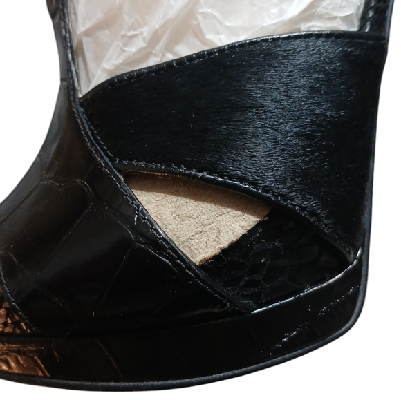 NEW Michael Kors Black Nadja T Strap Platform Heels Snake Embossed Stiletto 7.5 - Picture 11 of 11